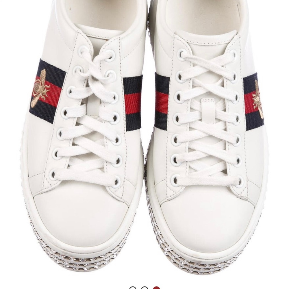 AUTHENTIC GUCCI Ace Chunky Wedge Sneakers with Embroidery & Crystal Accents